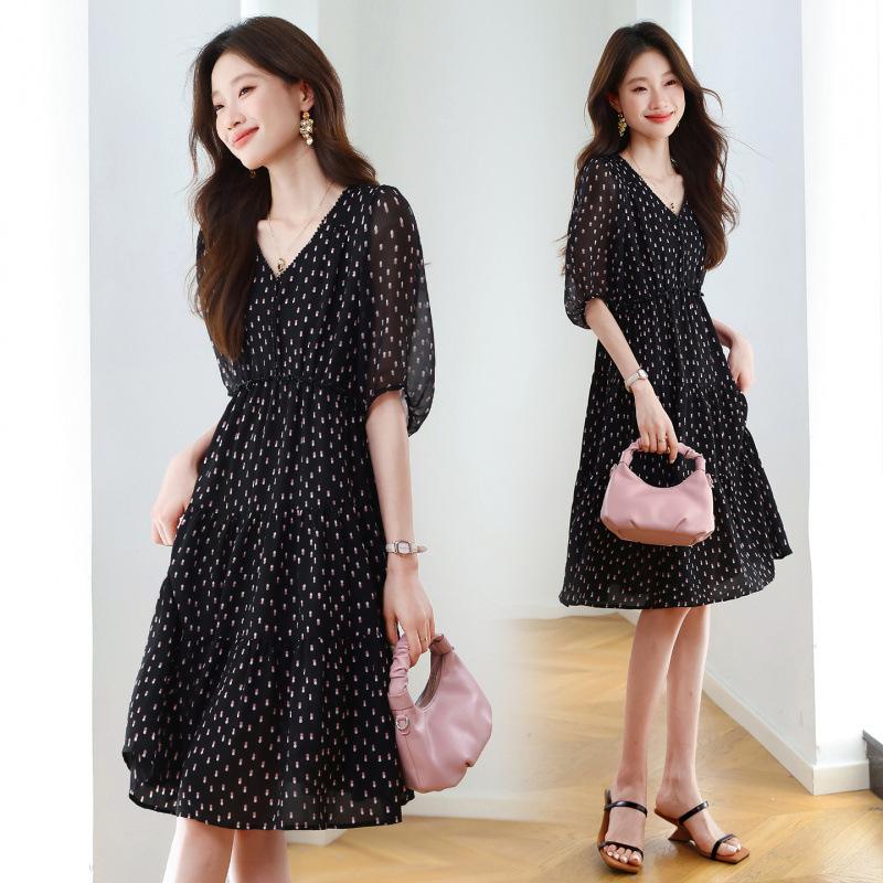 Summer new temperament elegant waist thin skirt floral medium and long dress women