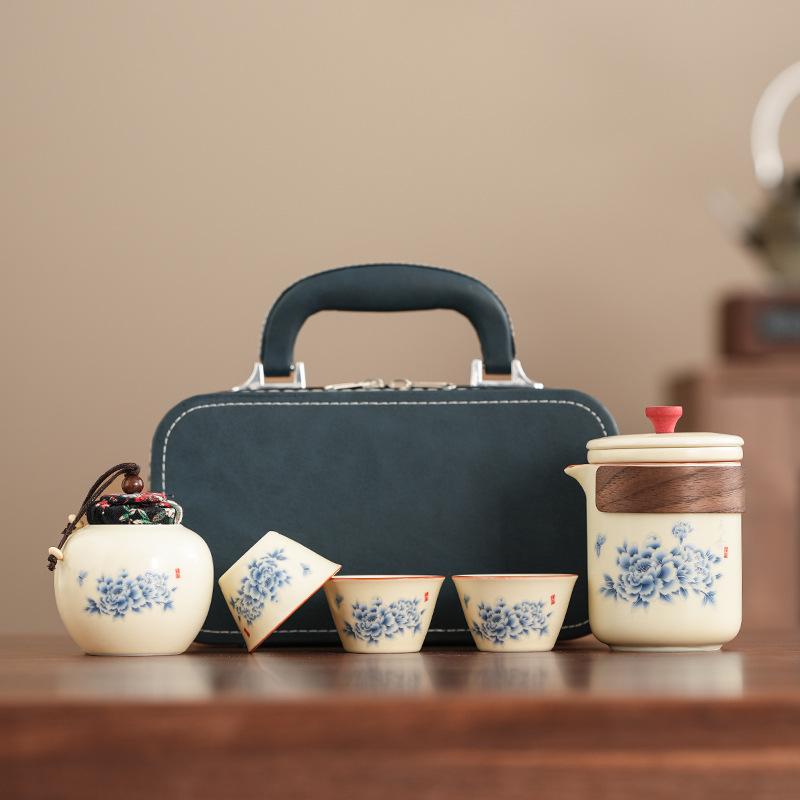 Ручная работа, печь ручной работы, лазурное небо, ароматный пион, чайный сервиз в древнем стиле, набор из 5 предметов/набор, портативный, уличный чайник, чайный сувенир