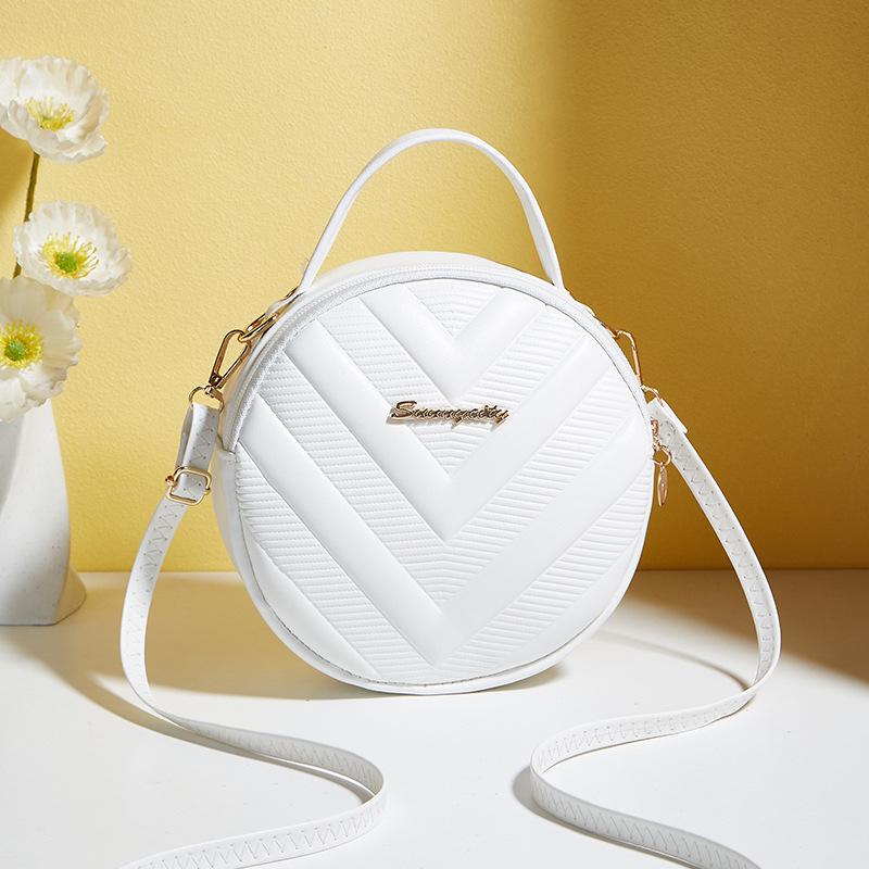 

Fashion round women s bag spring and summer new wave pattern embroidered simple shoulder bag bag oblique span bag белый