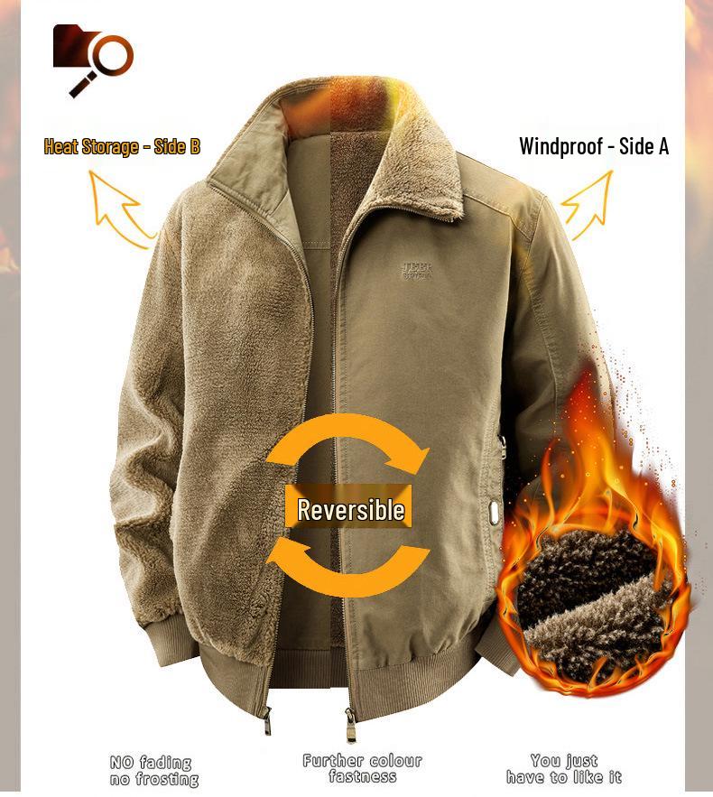 Men's Plus Velvet Double-Sided Lambswool Jacket - Large Size, Winter Warmth Coat