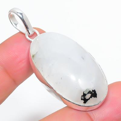 Natürlicher Regenbogen-Mondstein Edelstein 925 Sterling Silber Anhänger 1.97" I3V44