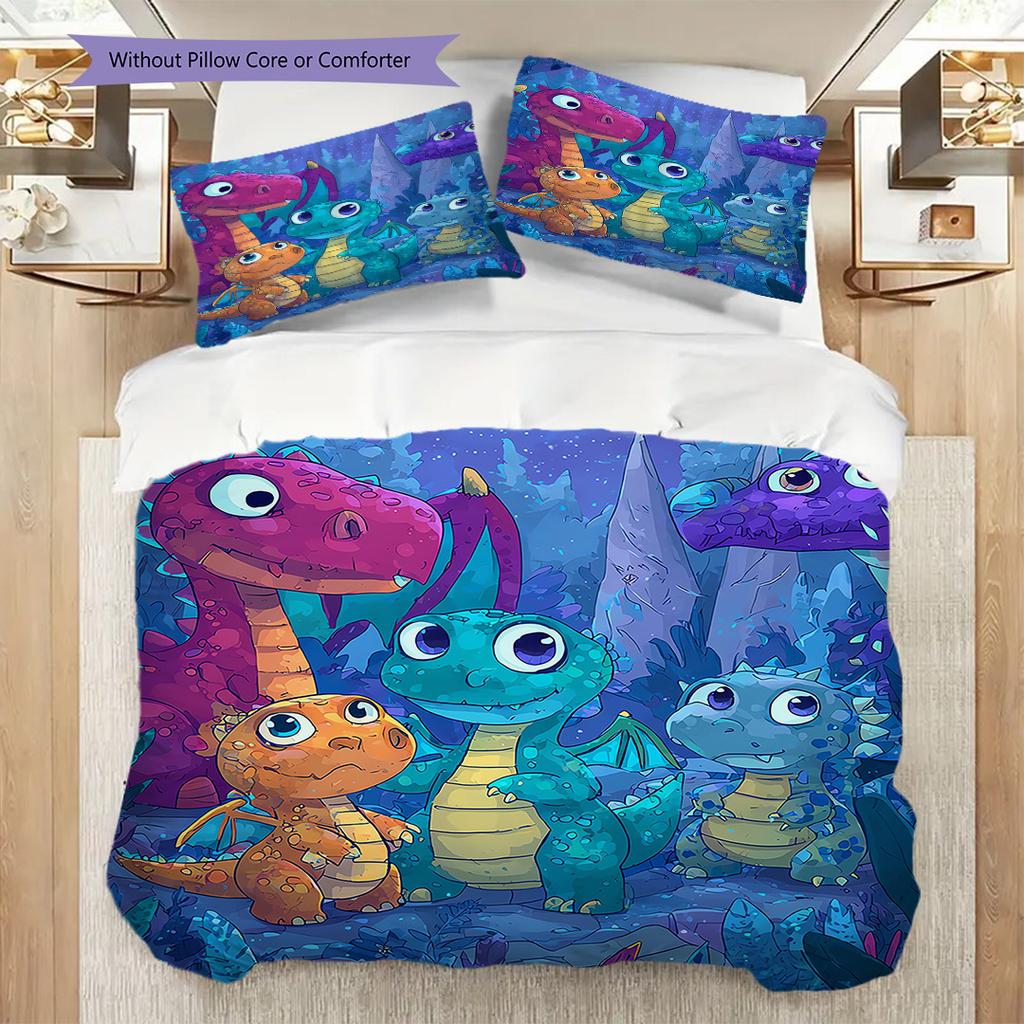 Dinosaur Pattern Bedding Quilt Set Quilt Cover Pillowcase Home Decoration Birthday Gift (1 * Duvet Cover + 2 * Pillowcase, Without Core)