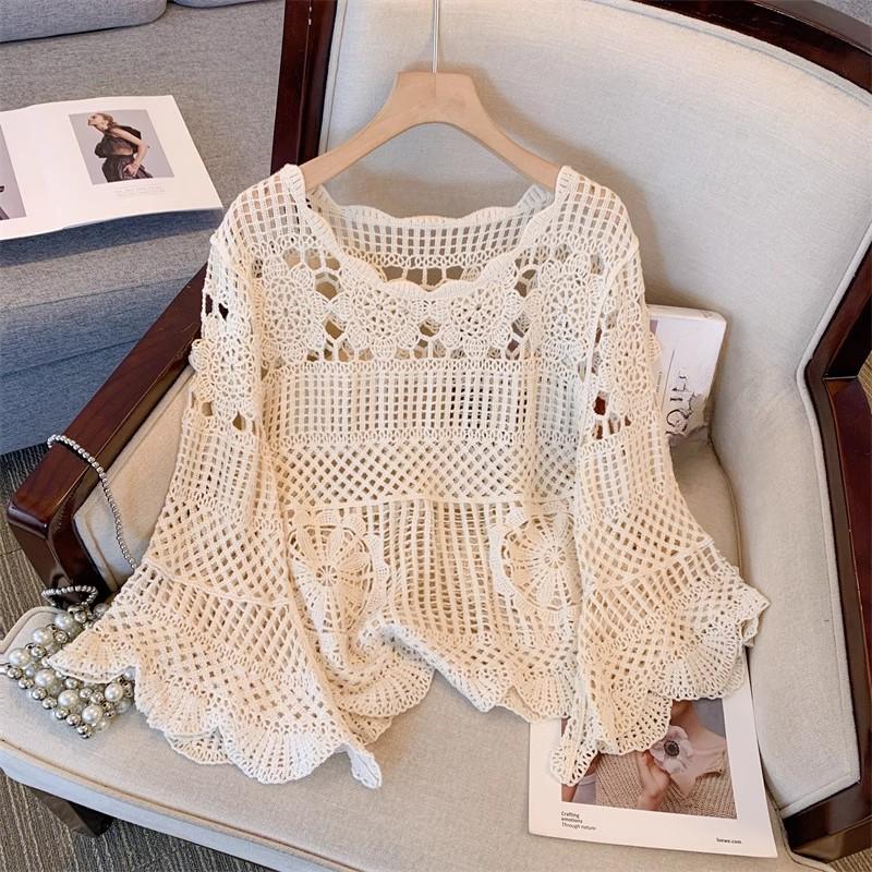 DIMANAF 2025 New Summer Women Bat T-Shirt Basic Lace Fashion Tops Lace Tees Casual Loose Tees