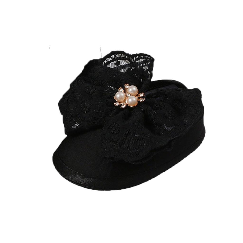 Baby Lace Pearl Shoes + Hairband Set Baby Toddler Shoes Soft Sole Big Bow Dot Rubber Shoes