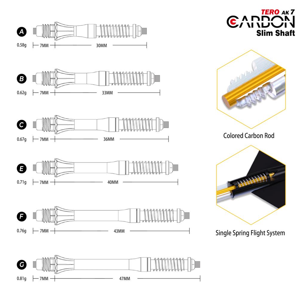 CUESOUL TERO System AK7 Carbon Dart Shaft with Telescopic Slim Set of 3 A/B/C/D/E/F/G/H Built-in Shaft, (CS-AK7+1TXA30)