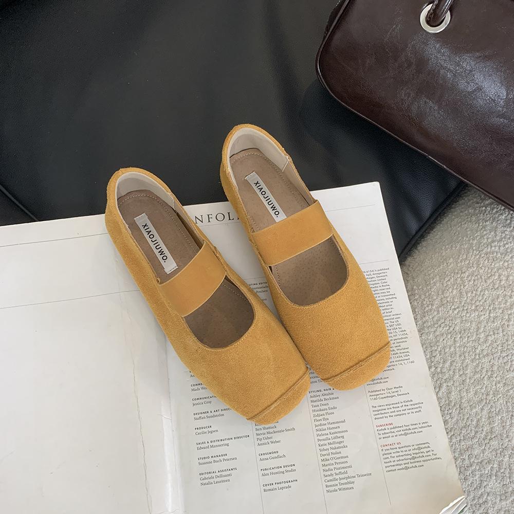 Main Push Version! Ballet Soft Leather Round Head Shallow Mouth Single Shoes Women's Autumn New Retro Elastic Band Flat-soled Beanie Shoes