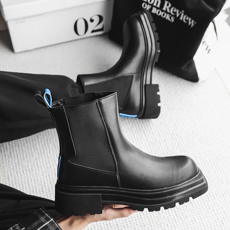 

ins Ботинки Мартина Новый британский стиль осенние и зимние короткие ботинки Средняя голень Челси на толстой подошве сигаретные ботинки 38 чёрный