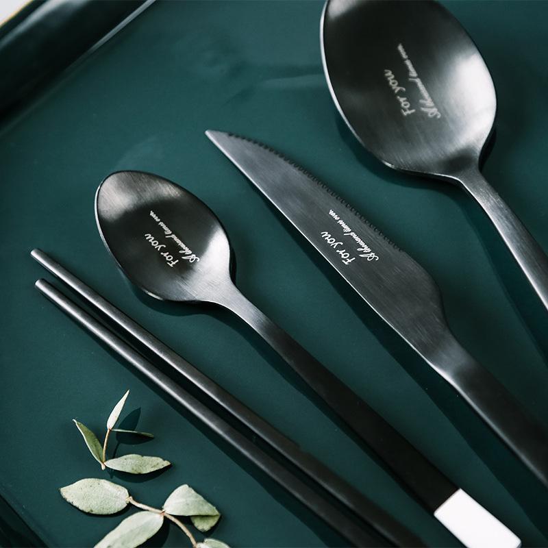 Stainless Steel Dinnerware Sets Knife And Fork Spoon Tableware Steak Chopstick Spoon Set Black Simple Western Tableware