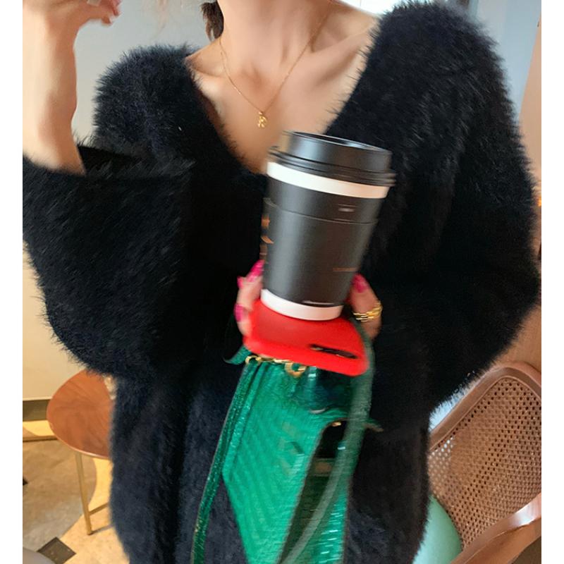 Fashion New Plush V-neck Pullover Sweaters for Women Autumn and Winter Loose Fit Mink Fur Casual Knitted Sweater Women Soft Warm Vintage Jumper 25778