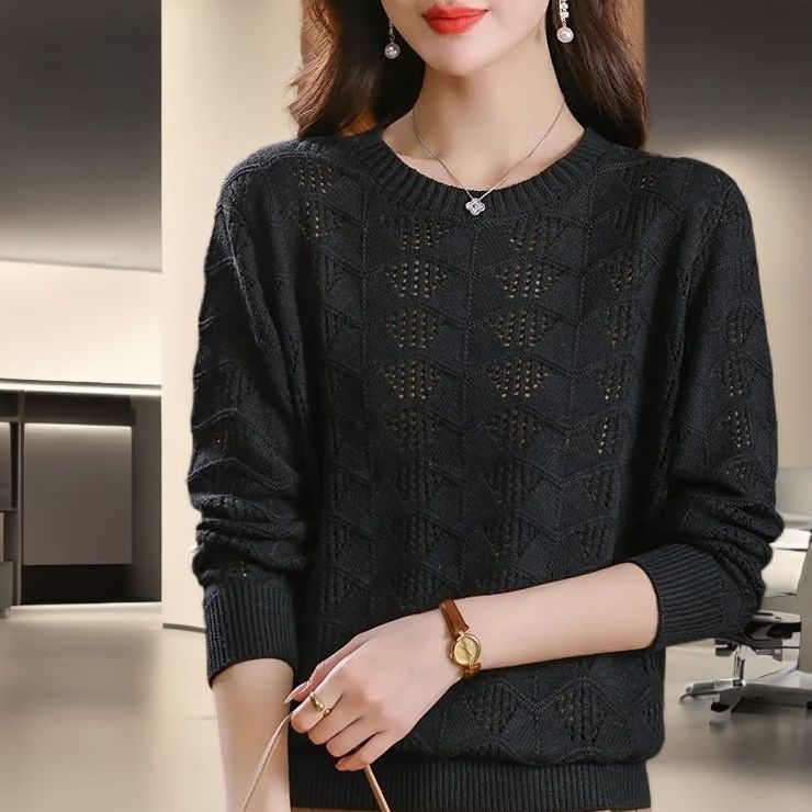 

Большой размер Дофамин Вырез Осень Лето Тонкий Трикотаж Длинный рукав Верхний Свитер для Женщин 2XL