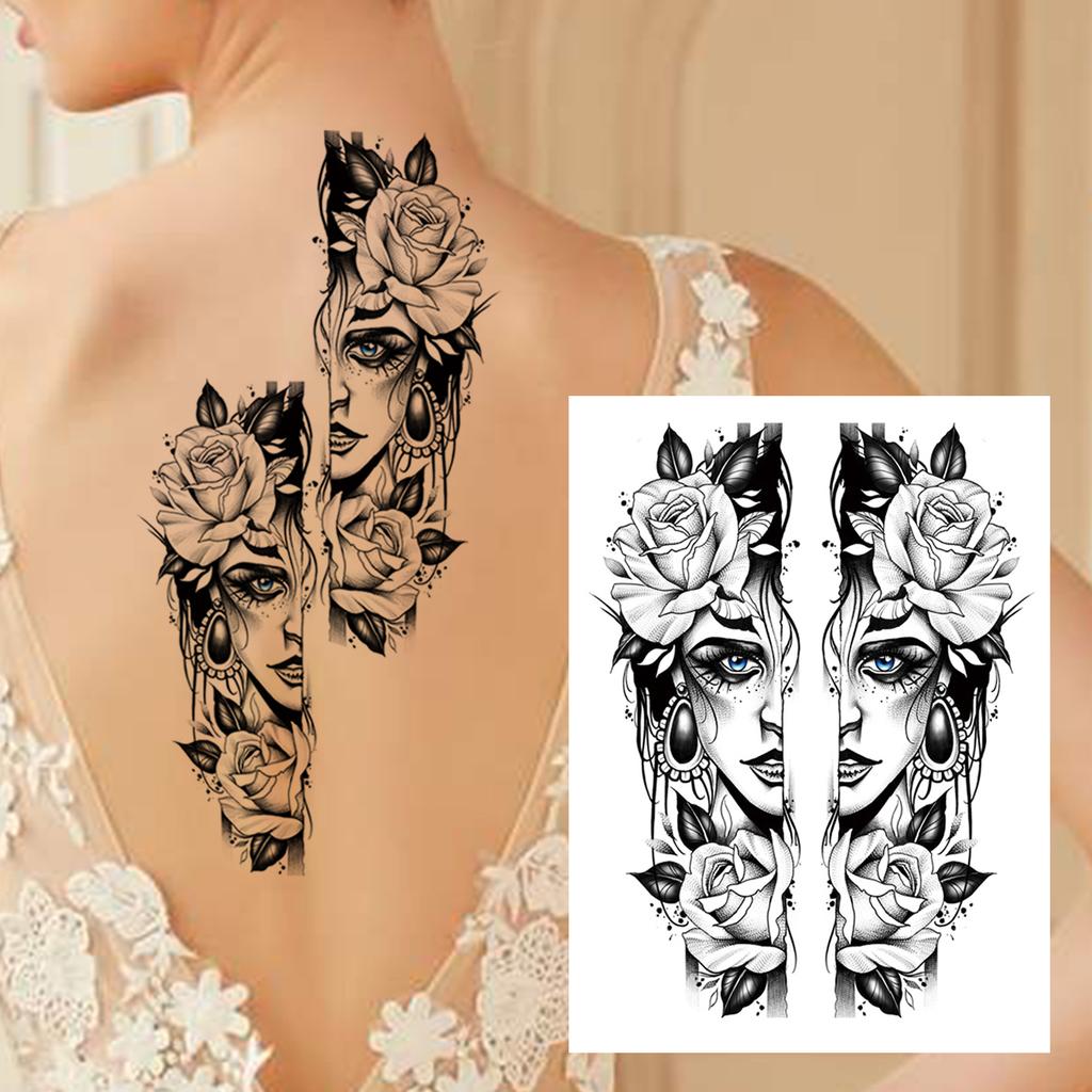 Sexy Tiger Flower Temporary Tattoo For Women Girl Skull Leopard Lion Tattoos Sticker Black Fake Tribal Animal Large Wasit Tattos