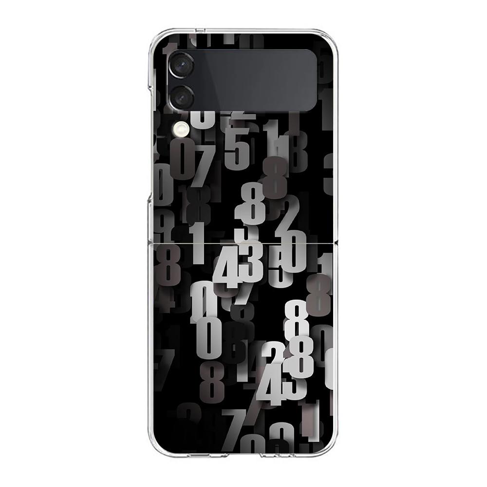 Phone Cover For Samsung Galaxy Z Flip 7 6 5 4 Case Transparent For Samsung Z Flip 3 Hard PC Foldable Shell Number Pattern Capas