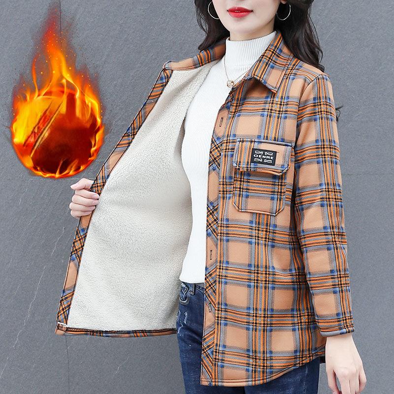 

Женская утолщенная терморубашка, приталенная, в клетку в стиле ретро, большого размера, повседневная свободная рубашка M