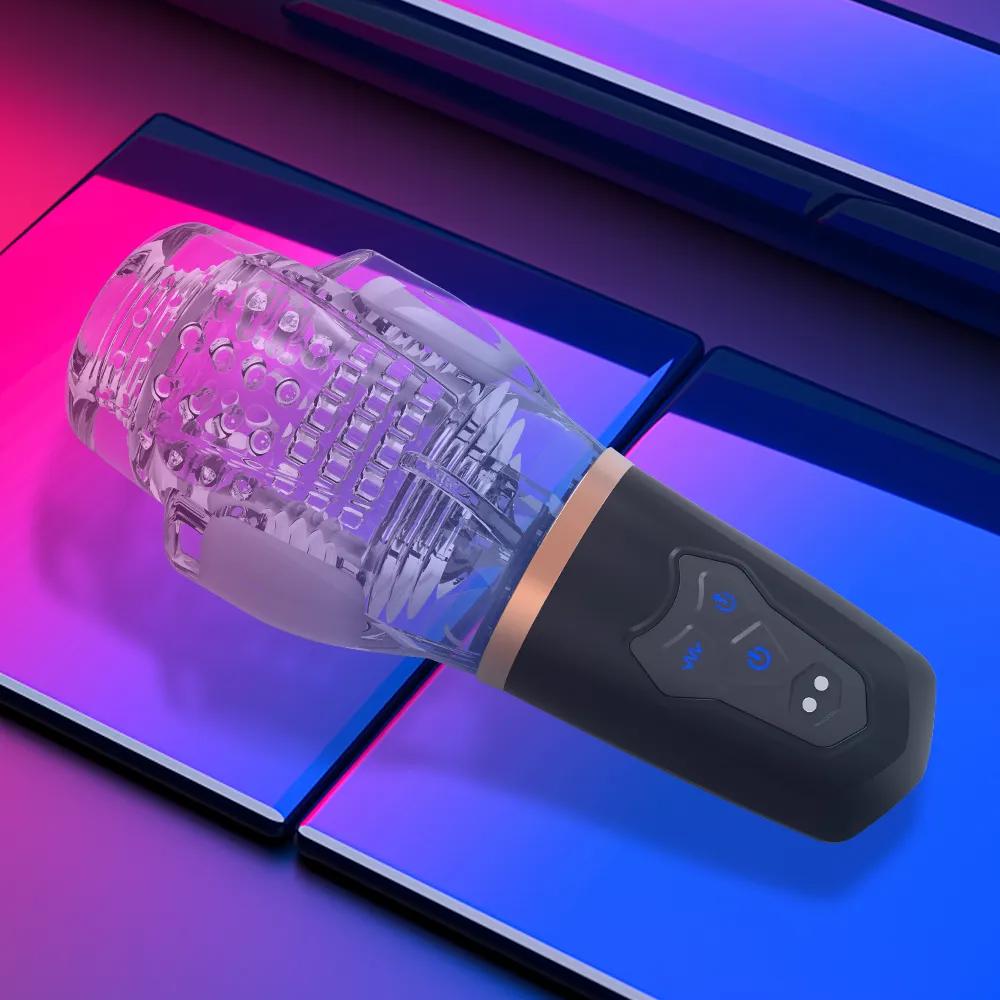 Automatic Sucking Male Vibration Masturbator Cup, Transparent Silicone Soft Pussy, Oral Blowjob Equipment Men Adult Supply 18+