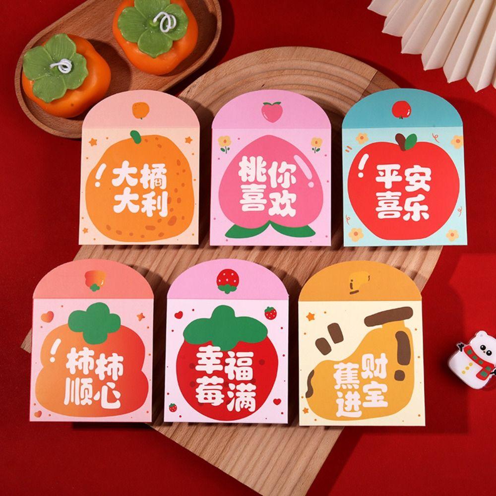 6pcs Festive Accessory Cartoon Red Envelopes Cute Traditional Red Packets Square Shape Lucky Money Packets Birthday