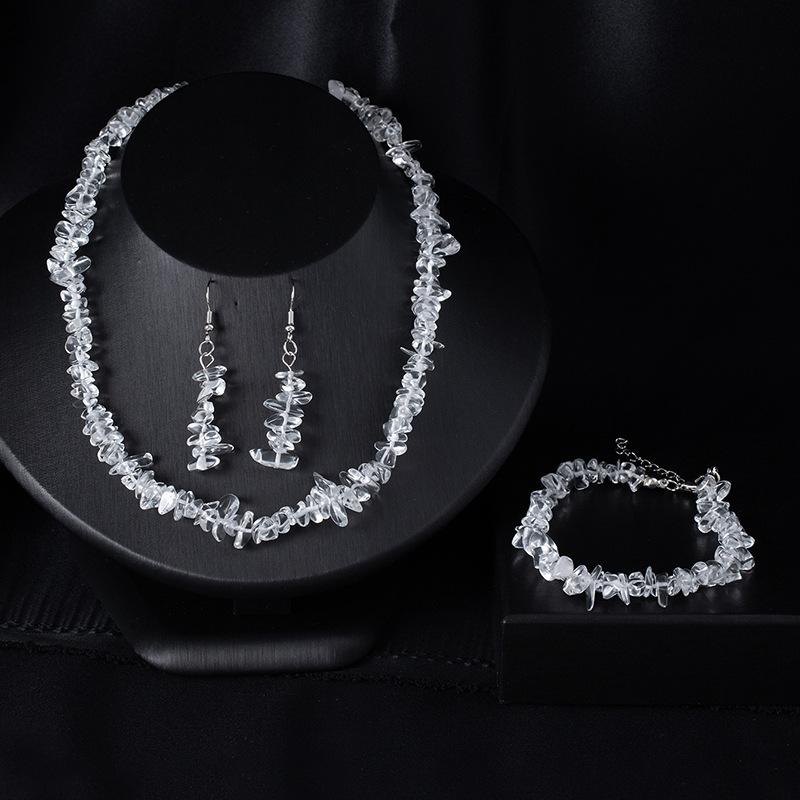 Böhmisches Unregelmäßiges Stein Schmuckset Damen Naturstein Kristallkies Halskette Armband Ohrringe Set