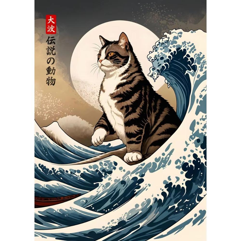 Japanese Great Wave of Animal Capybara Lion Shiba Inu Tiger Vintage Poster Canvas Printing Wall Art Picture for Room Home