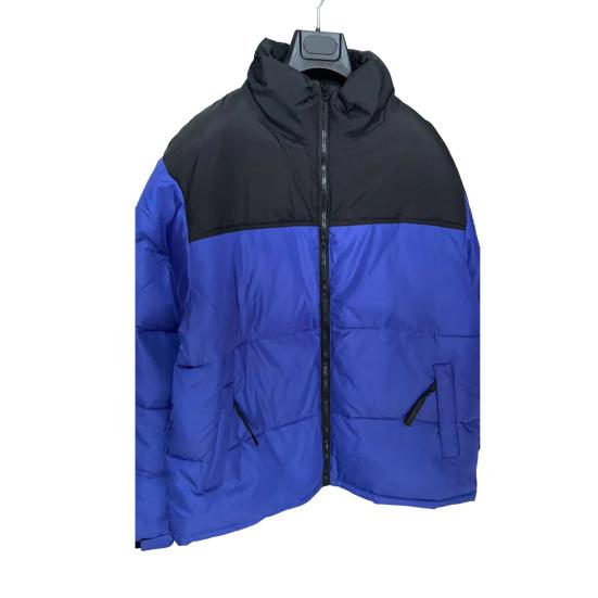 Men Cotton Coat Stand Collar Long Sleeve Patchwork Color Cotton-Padded Jacket with Pockets Zipper Placket Windproof Cuffs Cotton Outwear