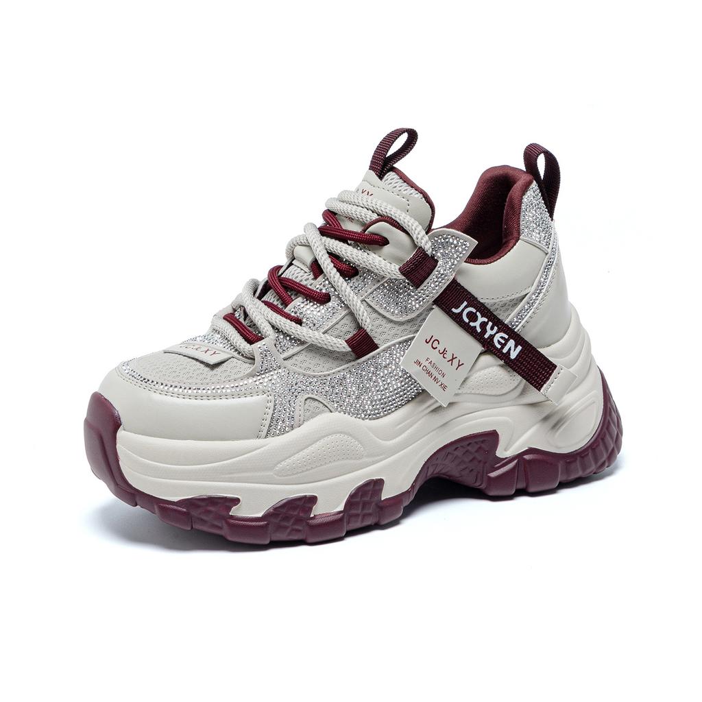 At the beginning of the spring, the new super-fire thick-soled inner height-increasing women's shoes casual sports shoes rhinestone shoes dad shoes