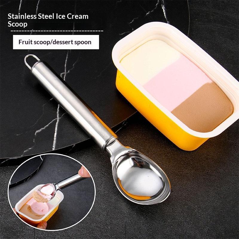 1Pcs Stainless Steel Ice Cream Scoop Long Handle Rust Proof Surface Perfect For Home Kitchen Dessert And Fruit Scooping