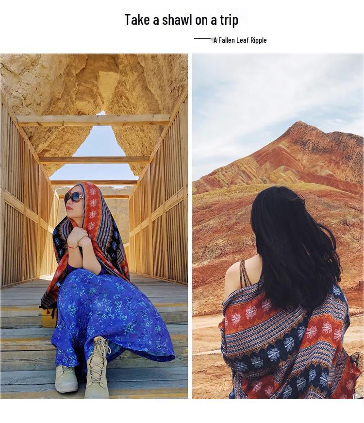 Women's Ethnic Cotton Linen Summer Shawl and Tibet Silk Scarf