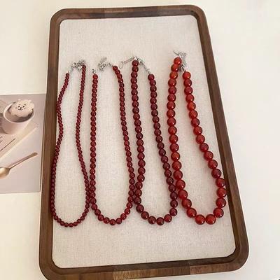 Vintage Red Beaded Necklaces for Women Chinese Style Glass Beads Necklace Exquisite Elegant Choker Aesthetic Jewelry Accessories