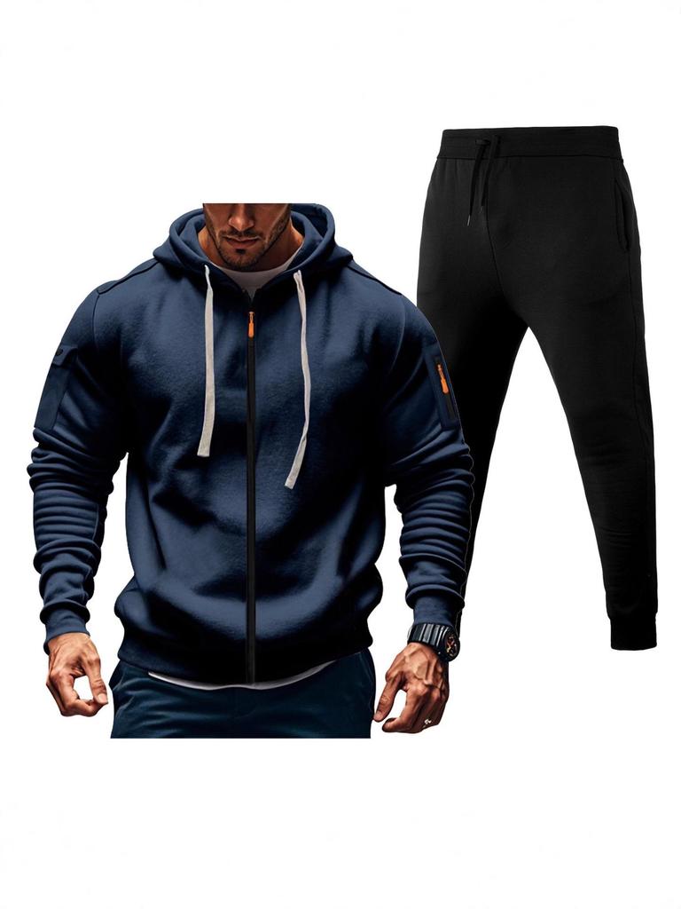 Herren 220g Kapuzenpullover mit Doppelreißverschluss und Jogginghosen-Set - Versand am selben Tag
