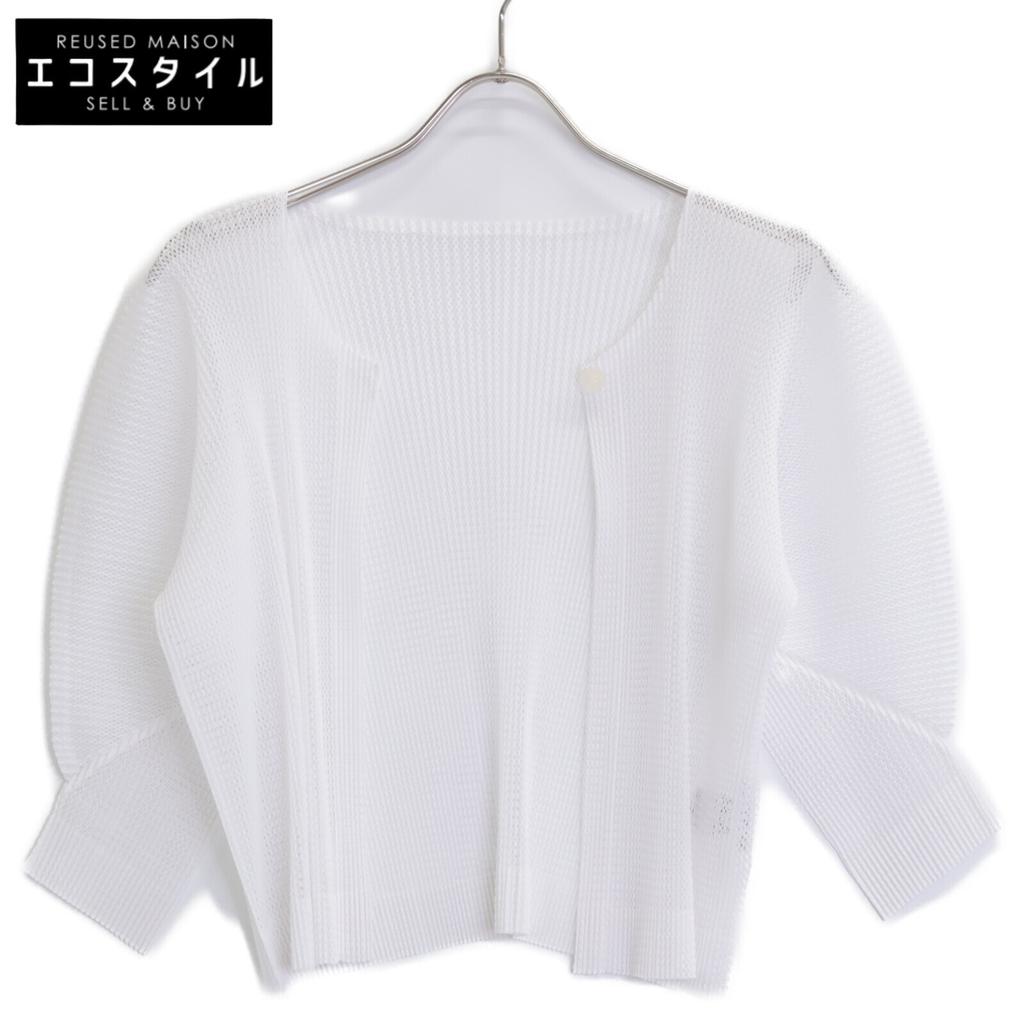 PLEATS PLEASE White PP51-F0253 Mesh Cardigan Tops 3 whiteUsed