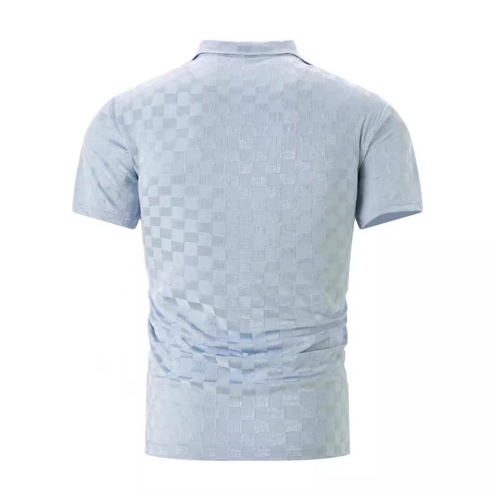New summer T-shirt: men's checked jacquard polo shirt with a turn-down collar and zip, ideal for everyday casual wear and sport