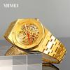 Men's Luxury Stainless Steel Skeleton Mechanical Watch with Large Dial, Fully Automatic Design