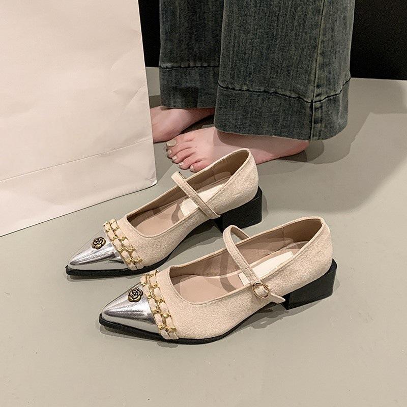 2025 new women's shoes French small fragrant style pointed single shoes women's shallow mouth Mary Jane high heels thick heel shoes children