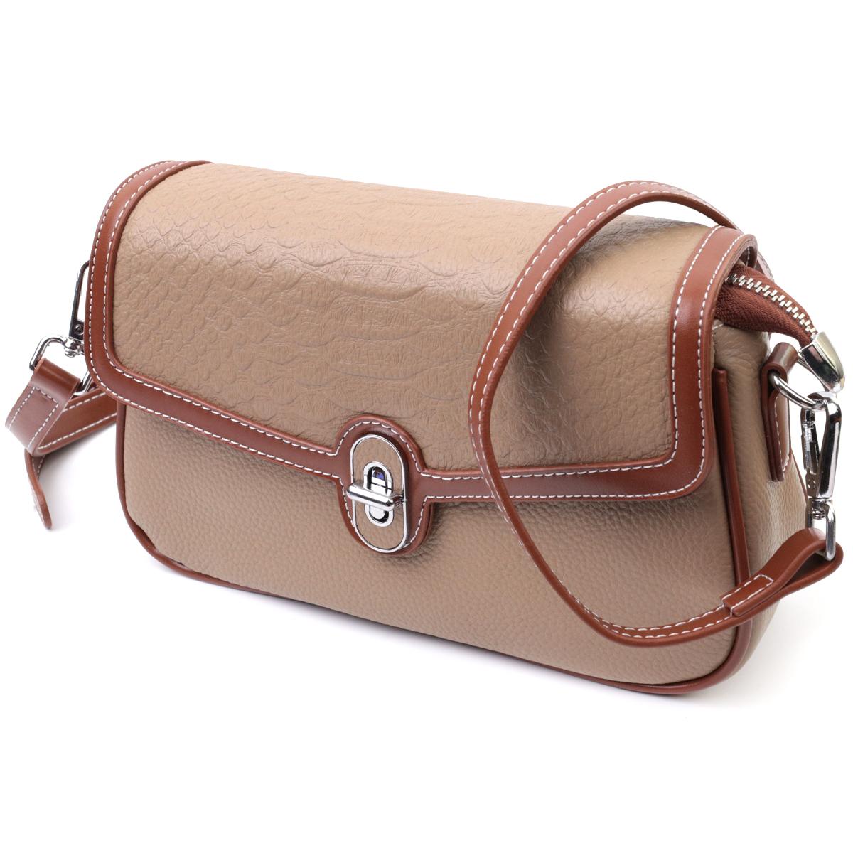

Stylish women s bag with a textured flap made of genuine leather Vintage 22620 Beige