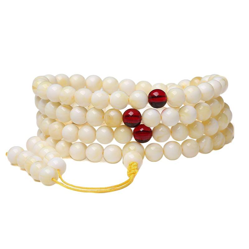 Natural White Amber Bone China Bracelet with 108 Beads for Men and Women