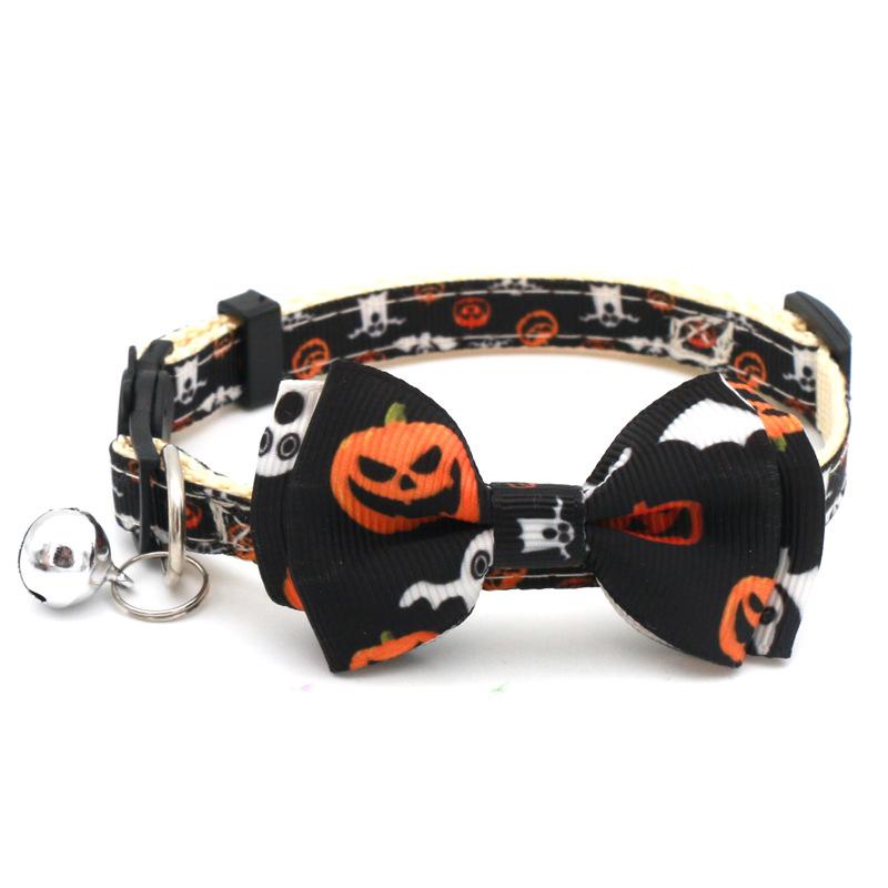 

Puppy Kitten Necklace Adjustable Safety Buckle Strap Chihuahua Bow Tie Pet Supplies Happy Halloween Cat Collar with Bell Bowknot XS（old）