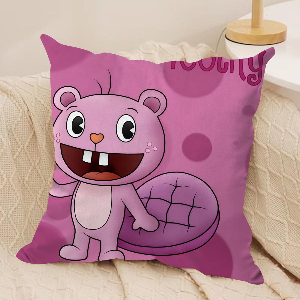 Cartoon Happy T-Tree Friends Cushion Cover Silky Short Plush Invisible Zipper Dustproof Sofa Pillow Case For Home Decor