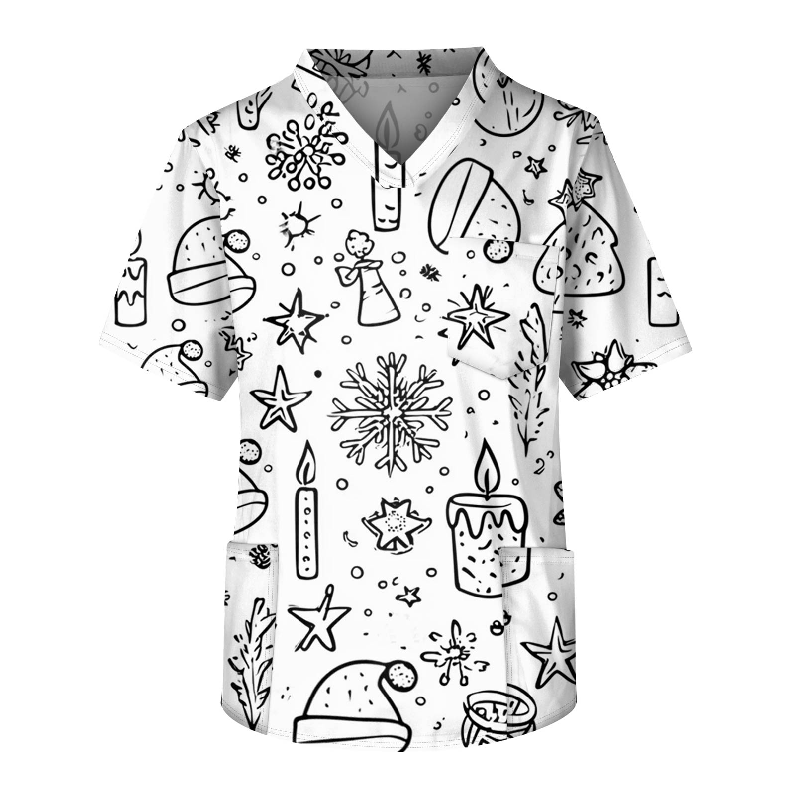 

Men s Short-sleeved V-neck Print Chest Pocket Caregiver Shirt XL белый