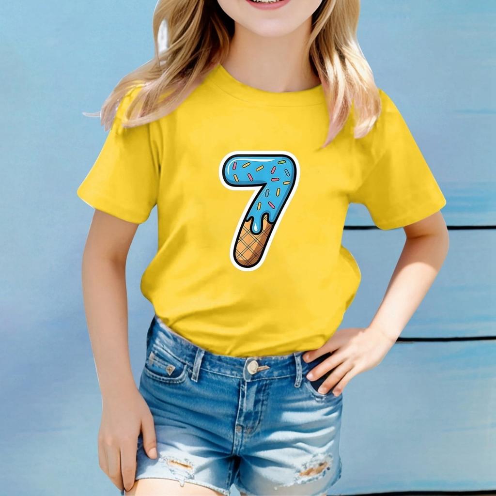 Children Funny Six Seven 67 Meme Print T-Shirt for Kids Humor Round Neck Tee Novelty Gift Girl Top Fashion Children's Clothing