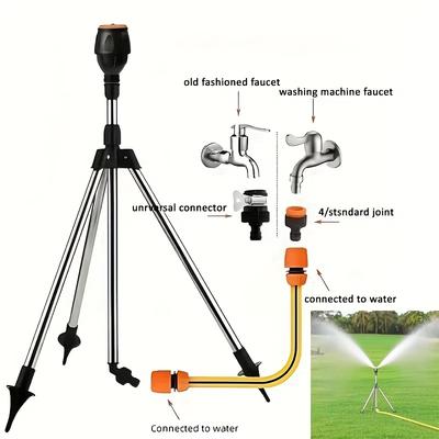 2Pcs/Set Height Adjustable 360° Auto Rotating Sprinkler with Telescopic Tripod, Large Coverage for Garden Lawn Farm Irrigation