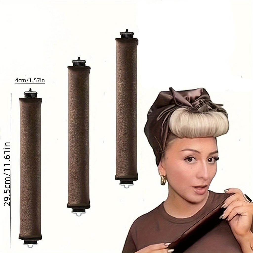 3Pcs Suede Hair Curler with Hooks, Rubber, Heat-Free, Thickened 3cm Large Wave Lazy Hair Curler