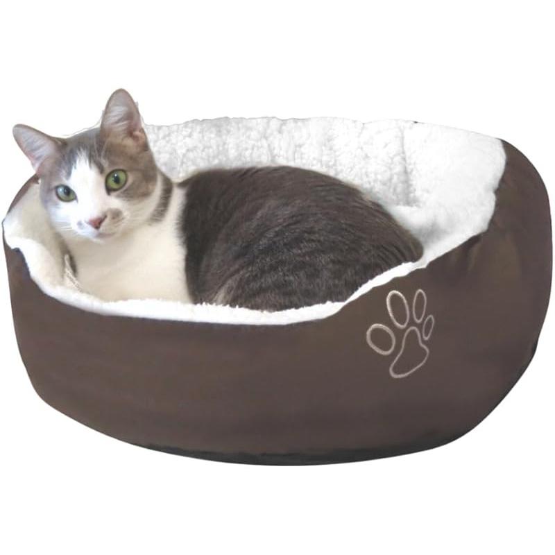Evelots Calming Donut Cat Bed - Warm Pet Bed for Cats and Small Dogs - Anti-Anxiety Cozy Cuddler - Removable Soft Plush Cushion - Machine Washable - коричневый