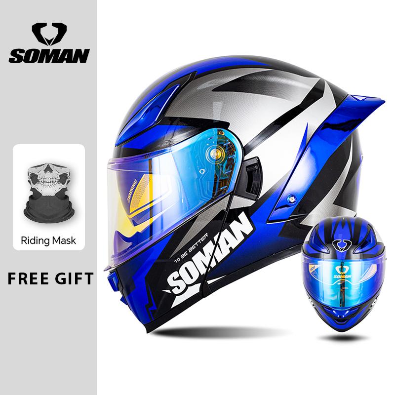 Full Face Racing Helmets Winter Warm Double Visor Flip Up Motorcycle Helmets Motorbike DOT Approved Modular Helmet