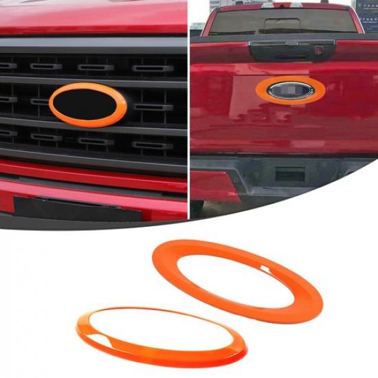 Front & Rear Logo Emblem Badge Trim Ring For Ford F150 2021+ Orange Accessories