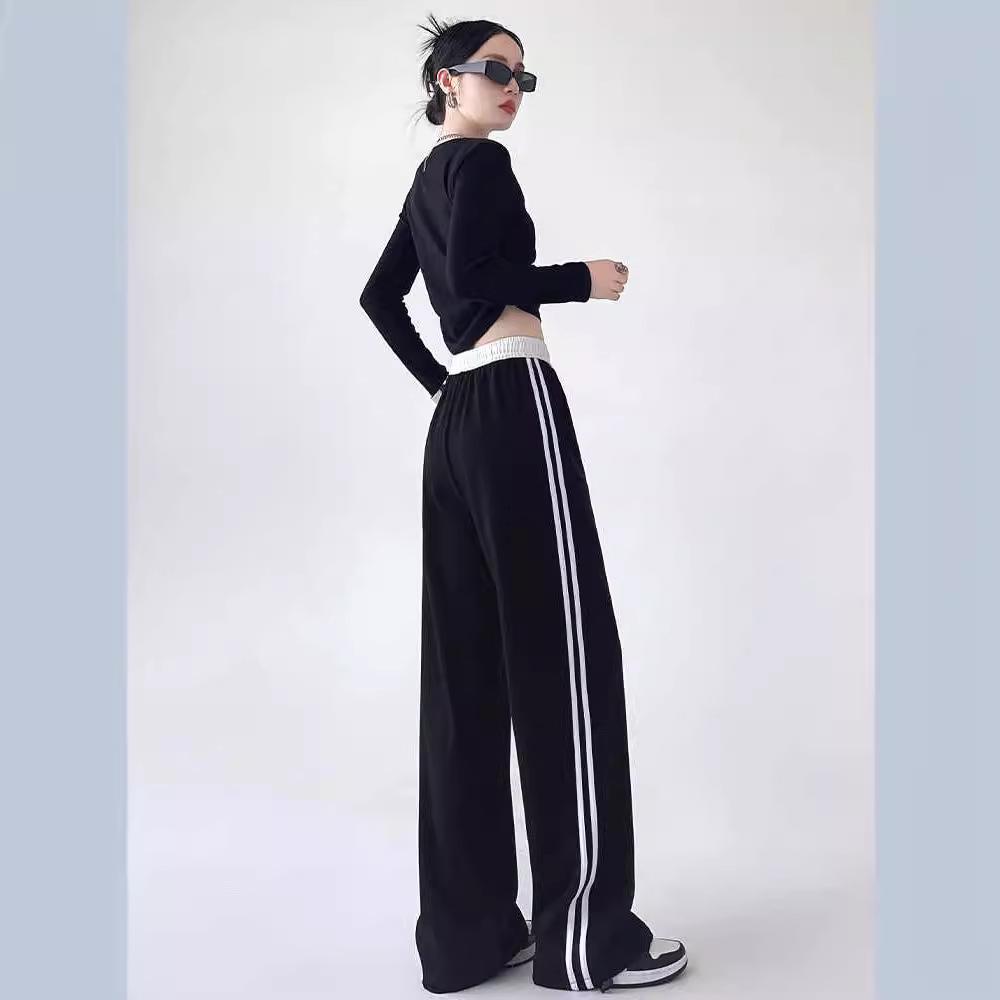 Women's Retro Striped Colorblock Wide-Leg Sweatpants