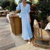 2026 Women's Spring New, Amazon Cross-border Europe and the United States, Fashionable and Elegant Solid Color V-neck Lace-up Dress Set