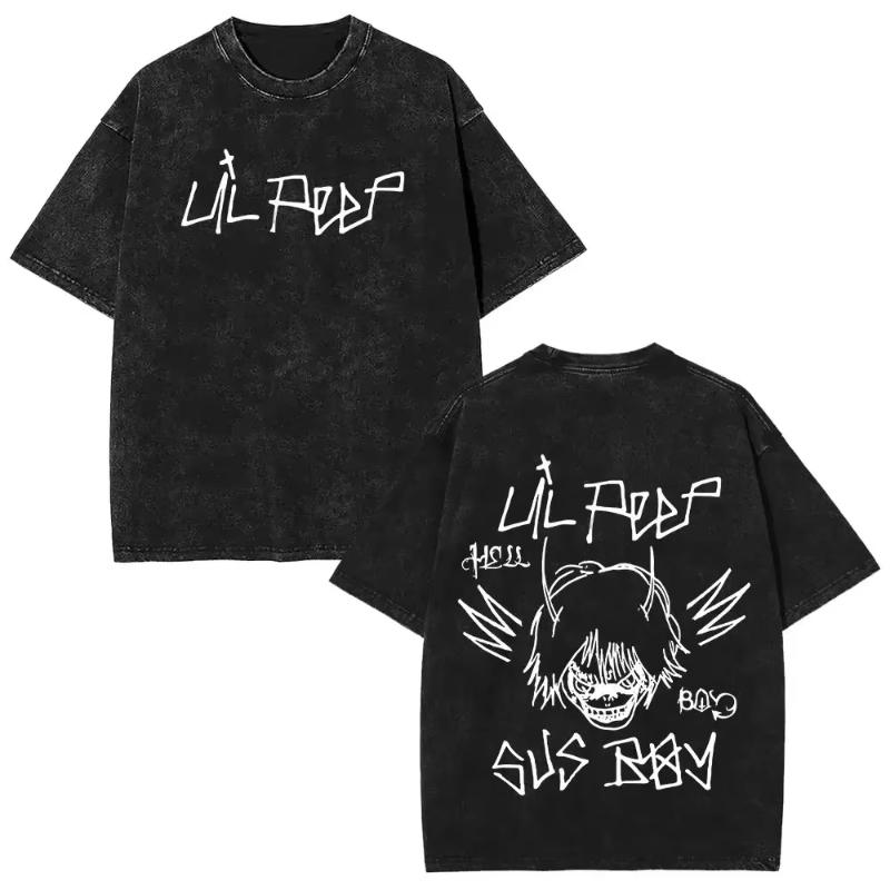 Wyprane Vintage Raper Lil Peep Koszulki z Dwustronnym Nadrukiem Unisex Moda Damska Hip Hop Oversize Krótki Rękaw Koszulka Streetwear