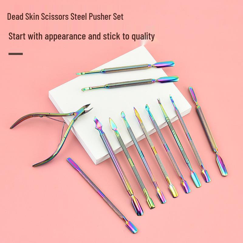 Double-Headed Nail File & Dead Skin Remover Manicure Set with Colorful Steel Pusher & Nipper