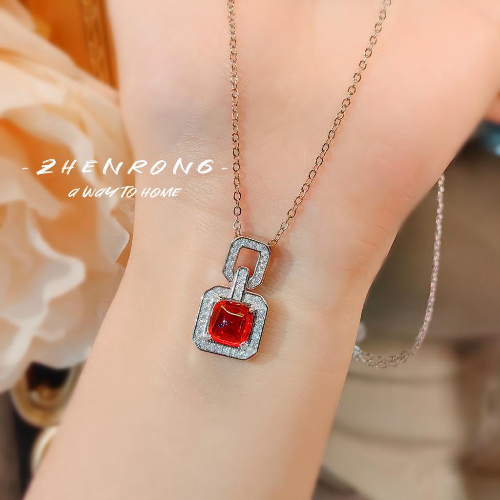 Fashion Luxury Colored Treasure Sugar Tower Ring High Carbon Diamond Premium Pendant Necklace Earrings Earrings Set Women
