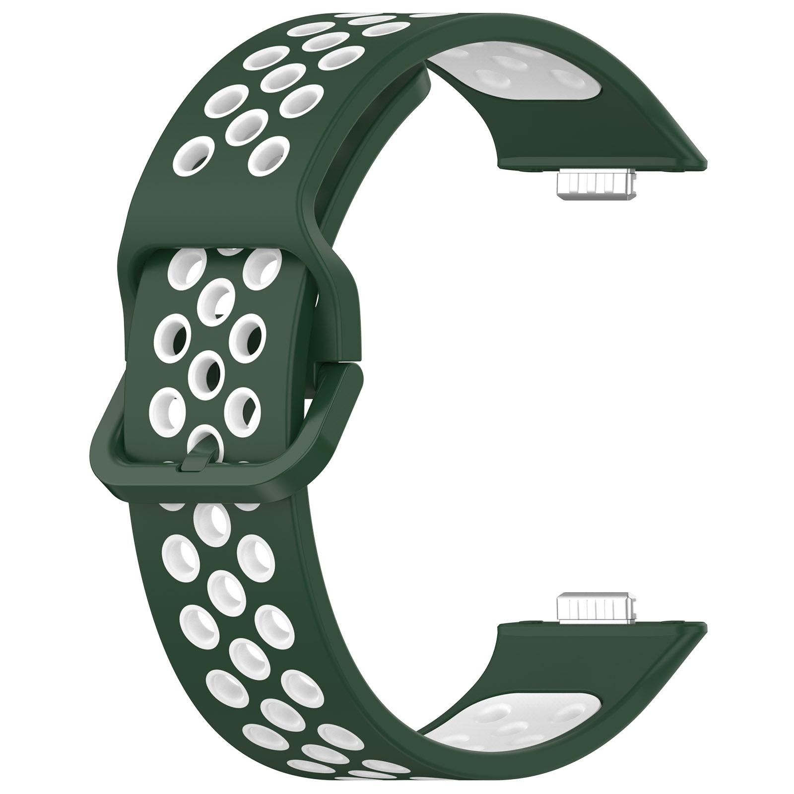 

For Huawei Watch Fit 3 Silicone Watch Band Dual Color Adjustable Watch Strap Dark Green White