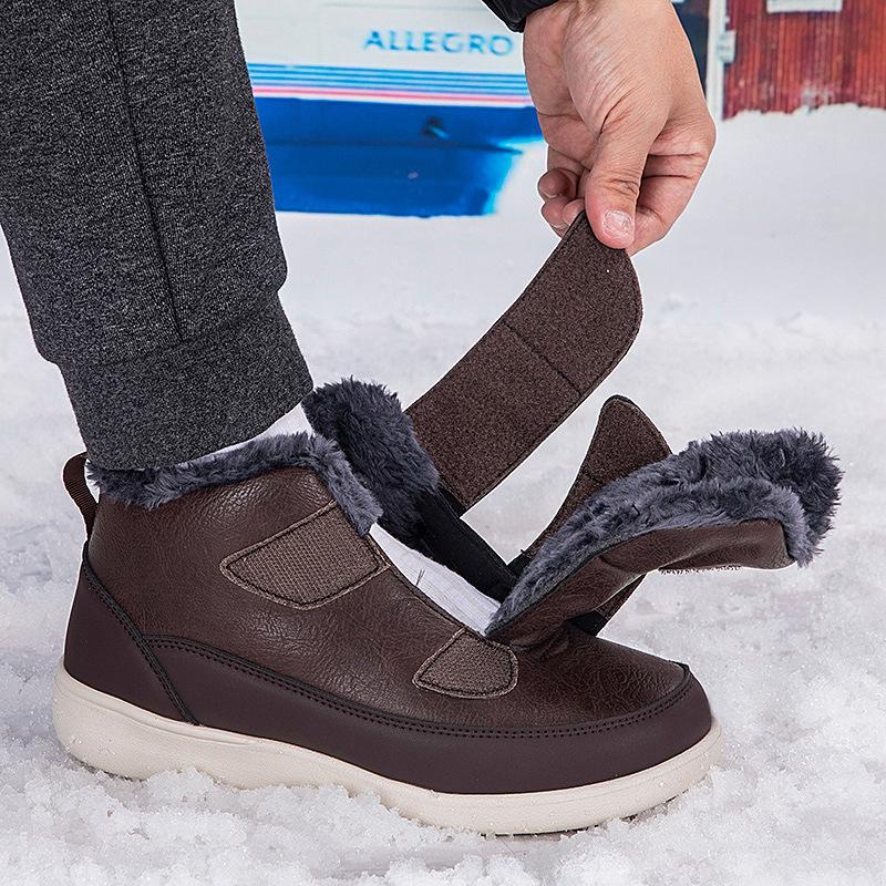 Winter leather outdoor walking shoes dad cotton shoes velvet warm large cotton high top cotton shoes mom snow boots