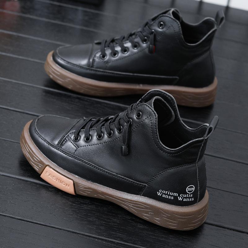 High-top boots spring and autumn new leather soft-soled non-slip Martin boots 35